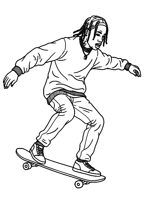 Travis Scott op een skateboard