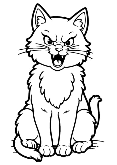 화난 고양이 으르렁 Coloring Page