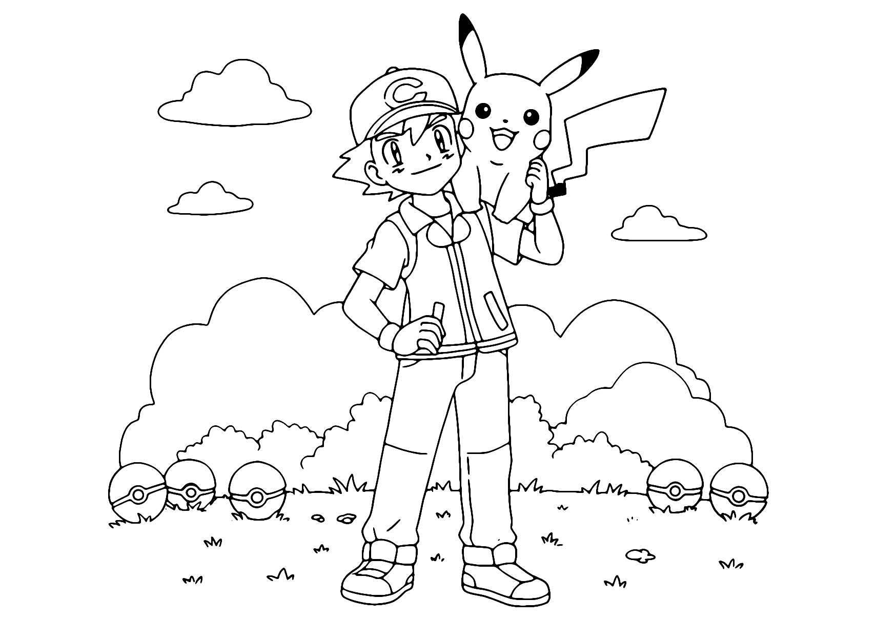 Pokemon Ash And Pikachu Coloring Page