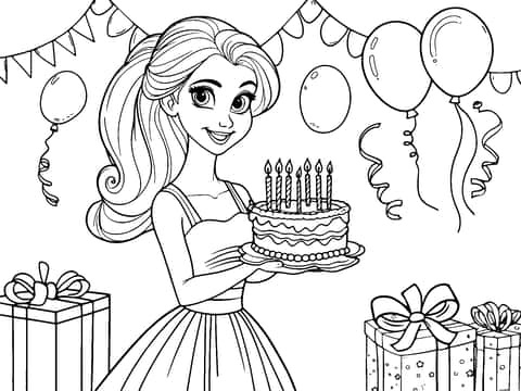 barbie birthday Coloring Page