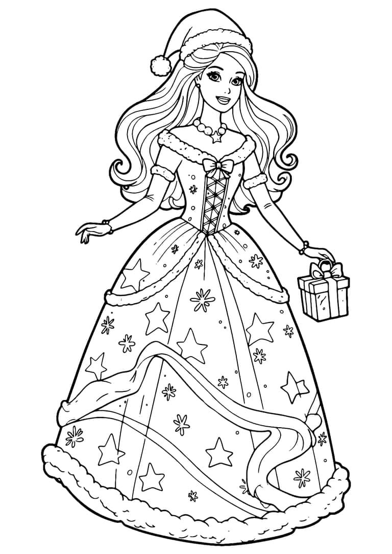 Dibujo De Barbie Navidad Para Colorear