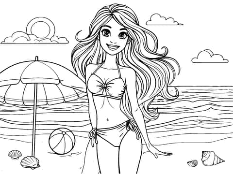 barbie in beach Coloring Page