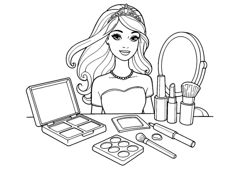 Dibujo De Barbie Maquillaje Para Colorear