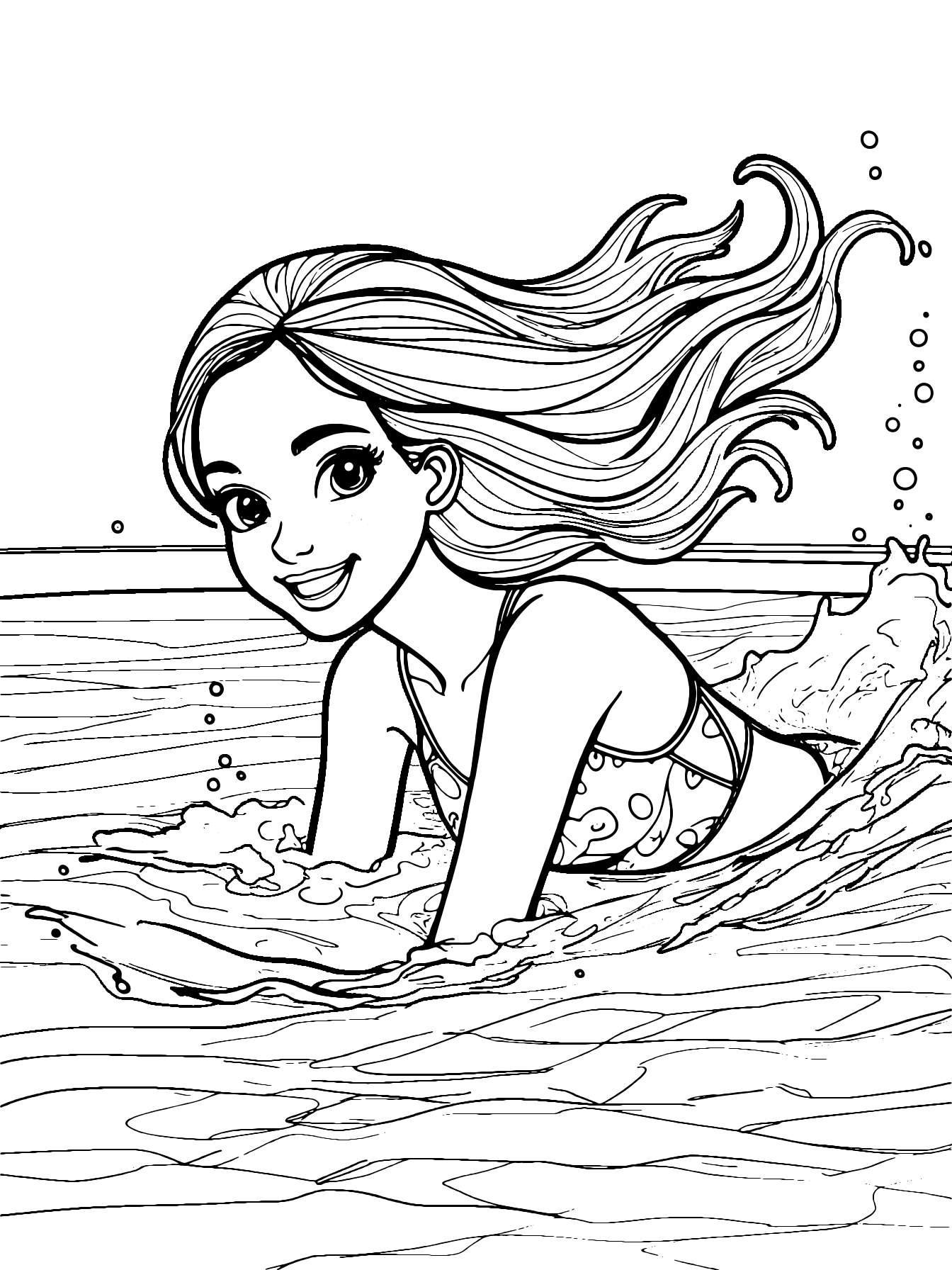 Barbie Swimming Coloring Page