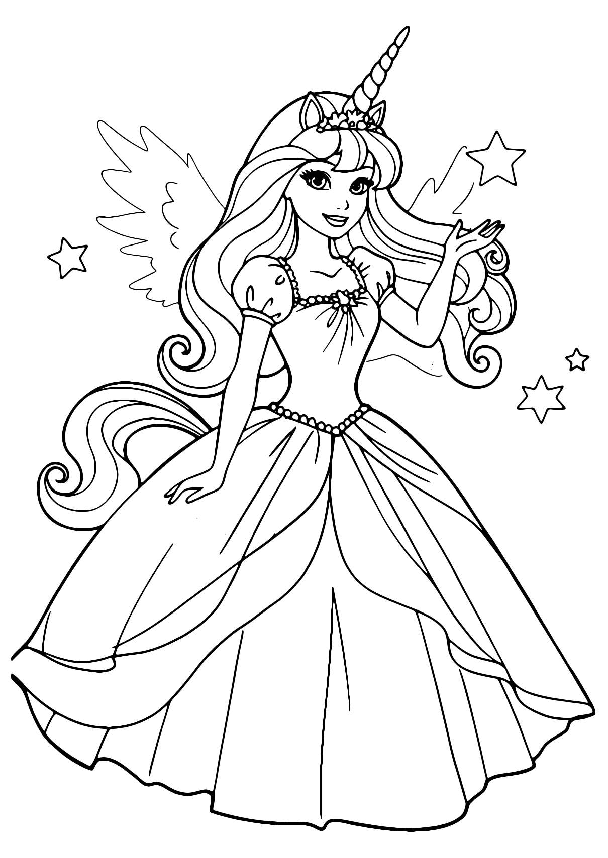 Barbie Unicorn Coloring Page