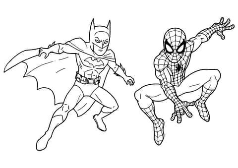 バットマンとスパイダーマン Coloring Page