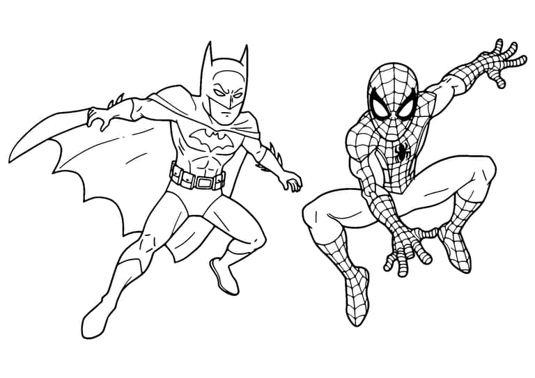 Batman And Spiderman Coloring Page