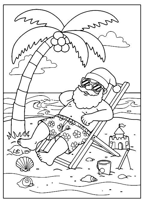 mikołaj na plaży Coloring Page