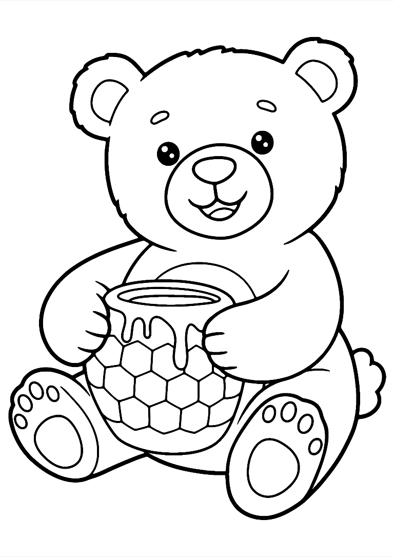 Teddy Bear With Honey Pot Coloring Page