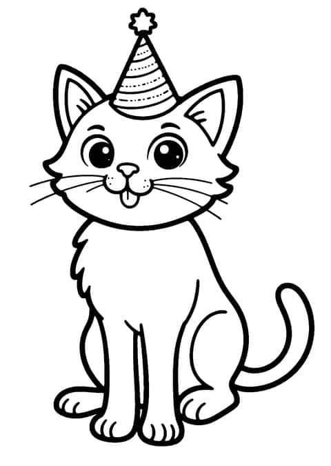 birthday cat celebration Coloring Page