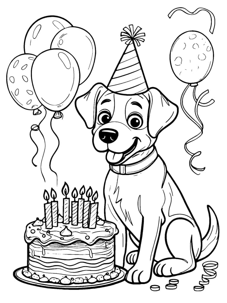 Birthday Dog Coloring Page