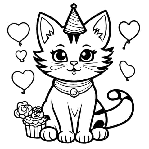 생일 고양이 Coloring Page