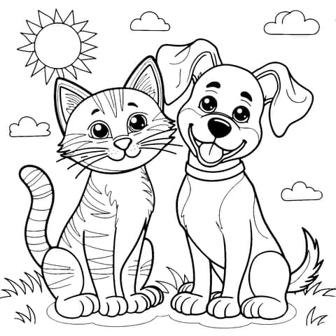 pisică și câine Coloring Page