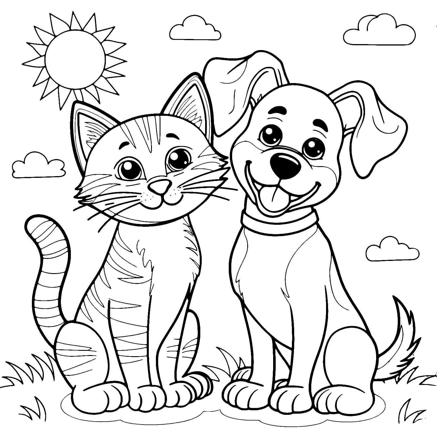 Gato E Cachorro Para Colorir