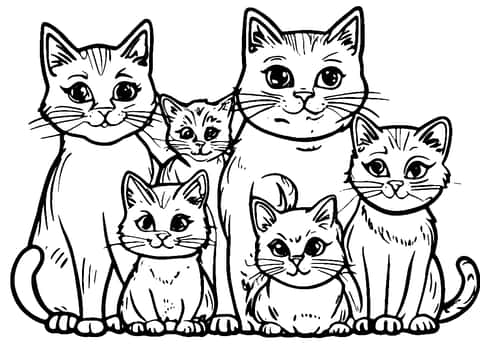 famille de chats Coloring Page