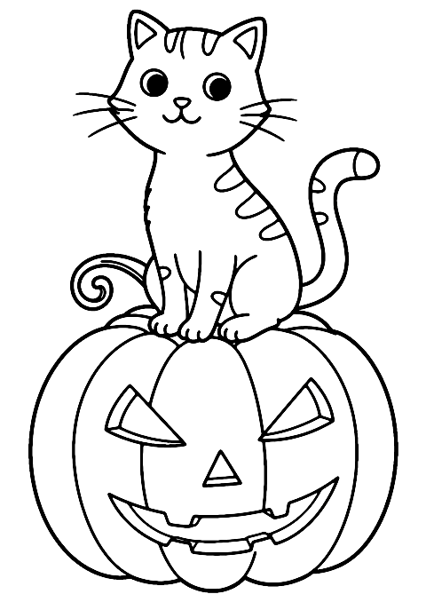 Gato sobre una Calabaza Coloring Page