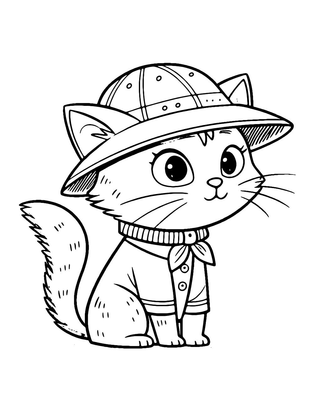 Cat Wearing A Hat Coloring Page