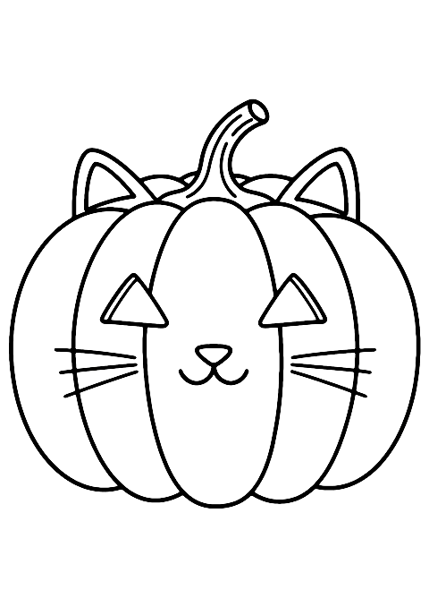 猫の顔のかぼちゃ Coloring Page