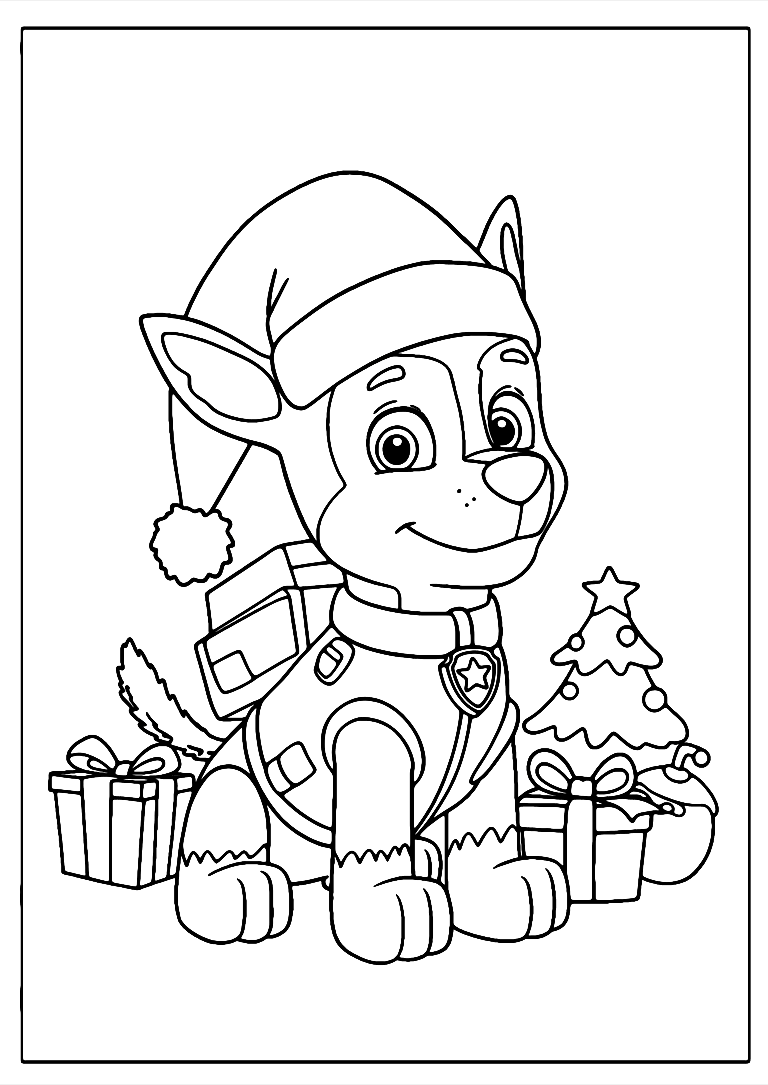 Gambar Mewarnai Chase Paw Patrol Natal