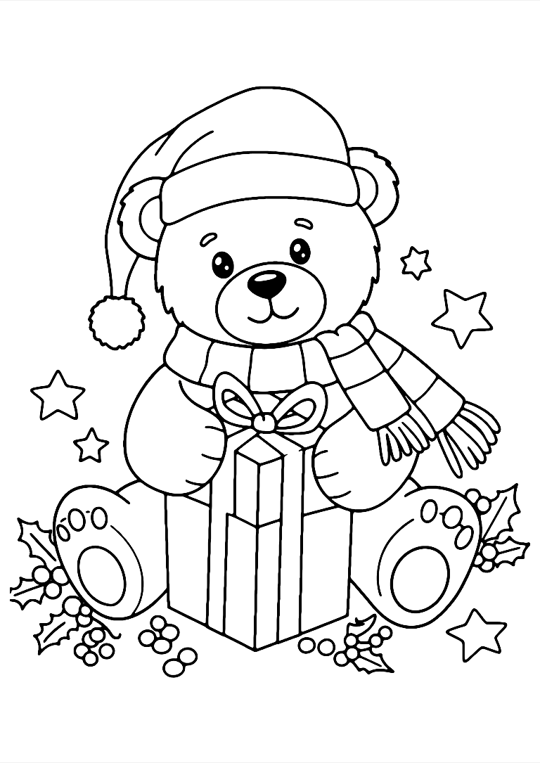 Dibujo De Oso Navideño Para Colorear