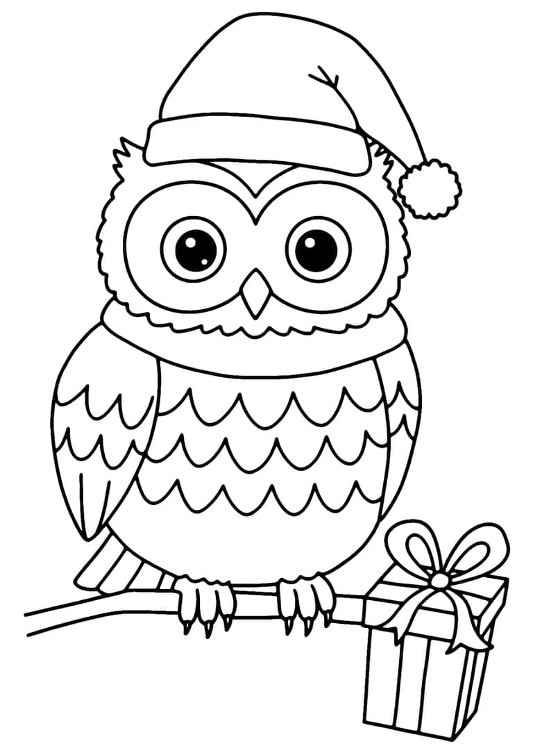 Christmas Owl Coloring Page