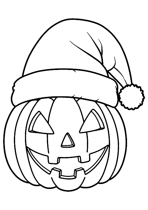 Citrouille de Noël avec bonnet de Père Noël Coloring Page