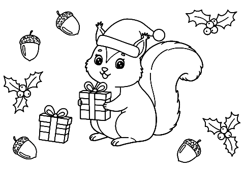 christmas squirrel Coloring Page