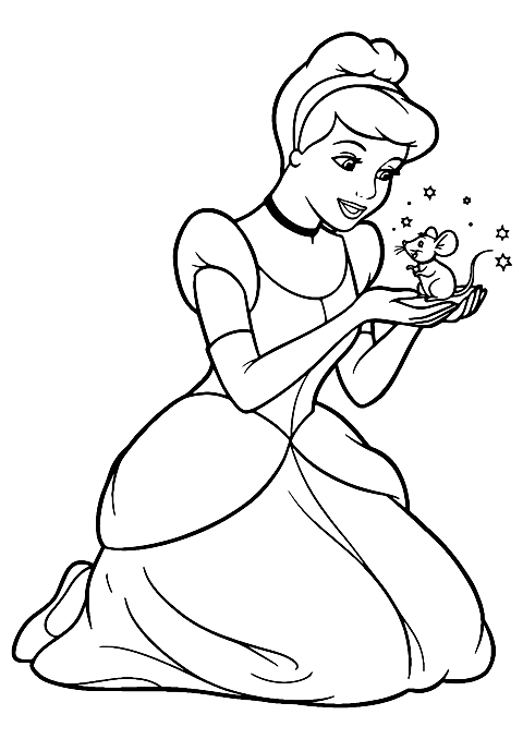 Cendrillon tenant une souris Coloring Page