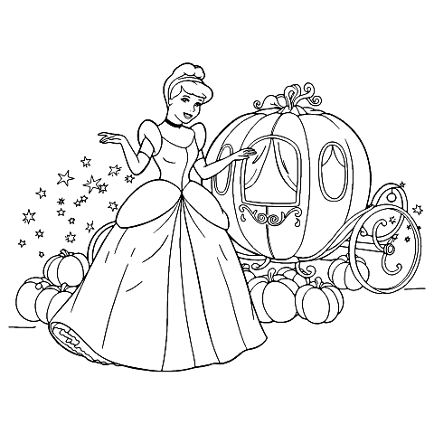 Cinderella and pumpkins Coloring Page