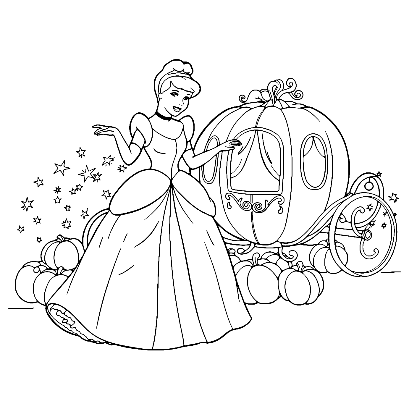 Cinderella And Pumpkins Coloring Page