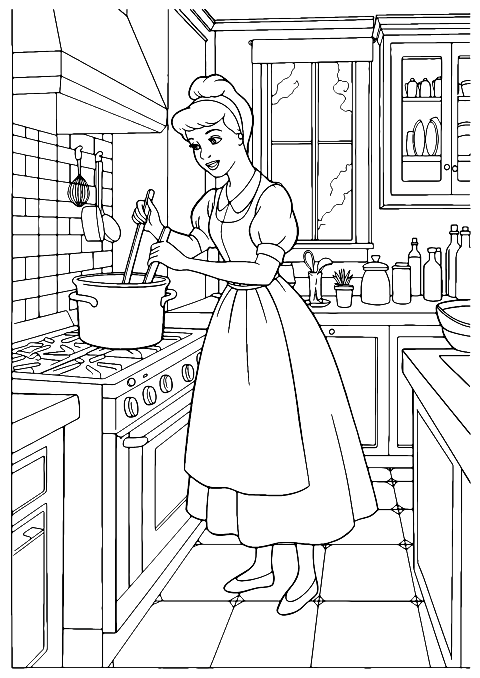 Cinderella cooking Coloring Page