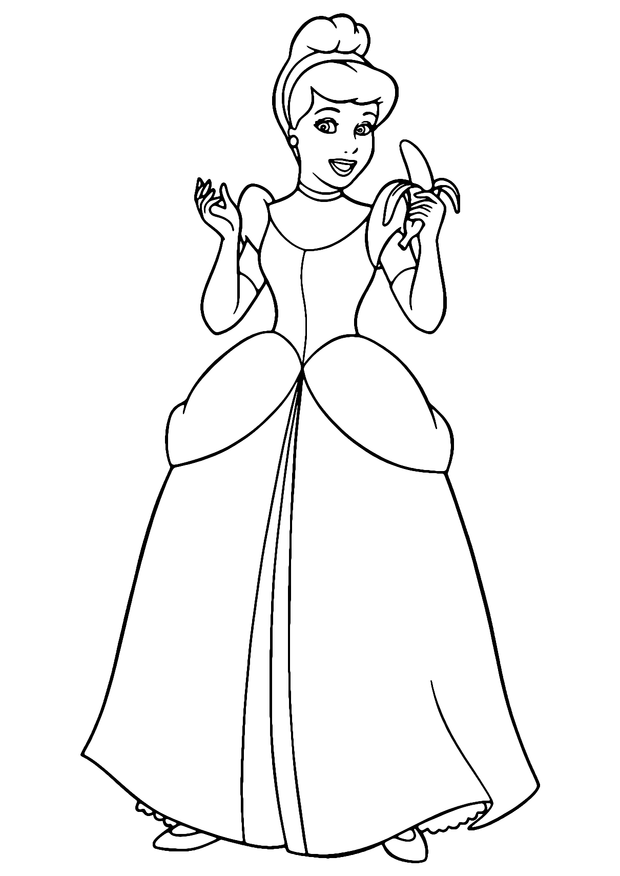 Cinderella Eating Banana Coloring Page