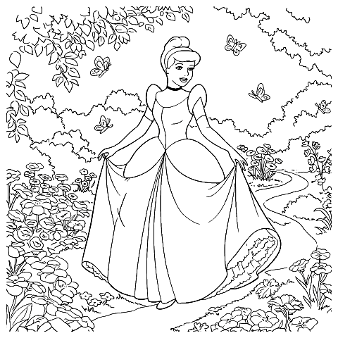 Cenicienta en un jardín Coloring Page