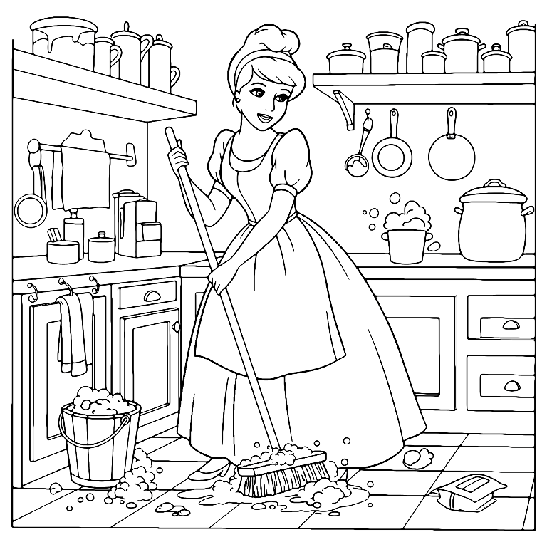 Gambar Mewarnai Cinderella Di Dapur