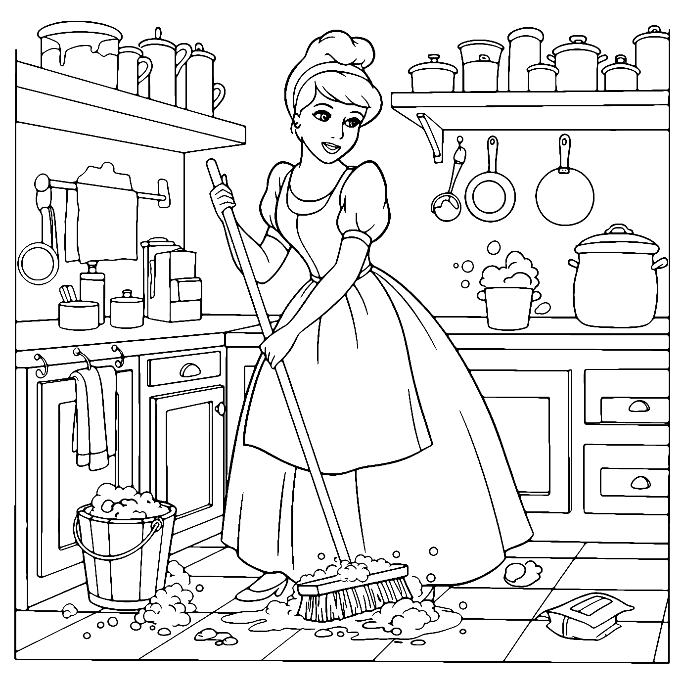 Cinderella In Kitchen Coloring Page