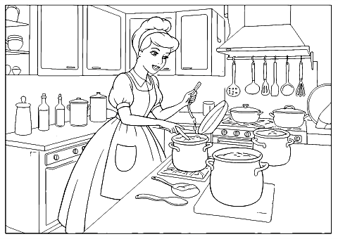 Tuhkimo valmistaa illallista Coloring Page