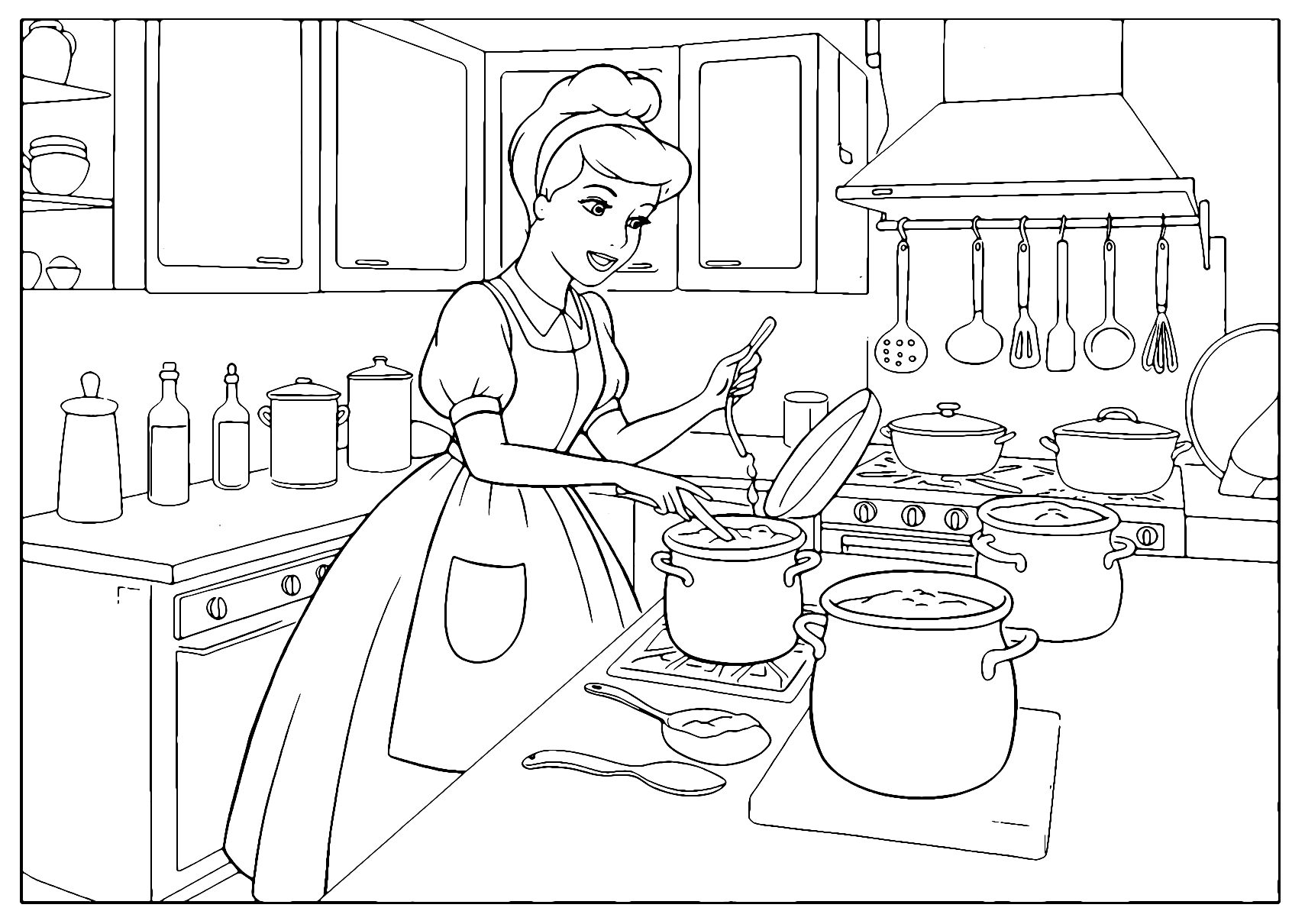 Gambar Mewarnai Cinderella Memasak Makan Malam