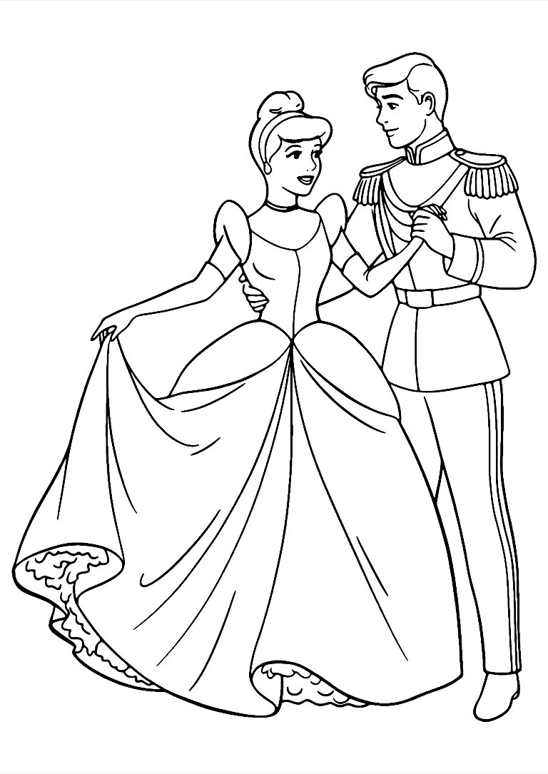 Gambar Mewarnai Cinderella Bersama Pangeran