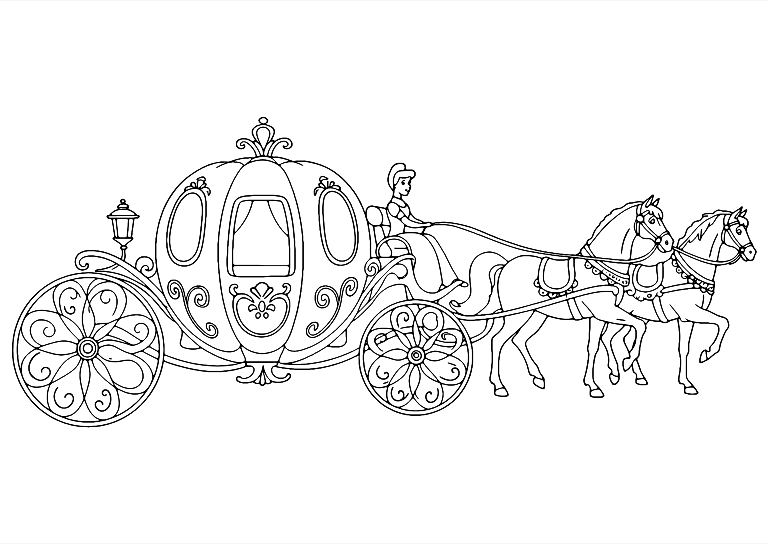 Coloriage Carrosse Citrouille De Cendrillon Tiré Par Des Chevaux