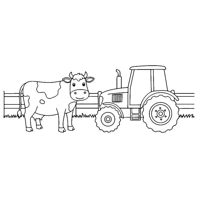 Coloriage Vache Et Tracteur