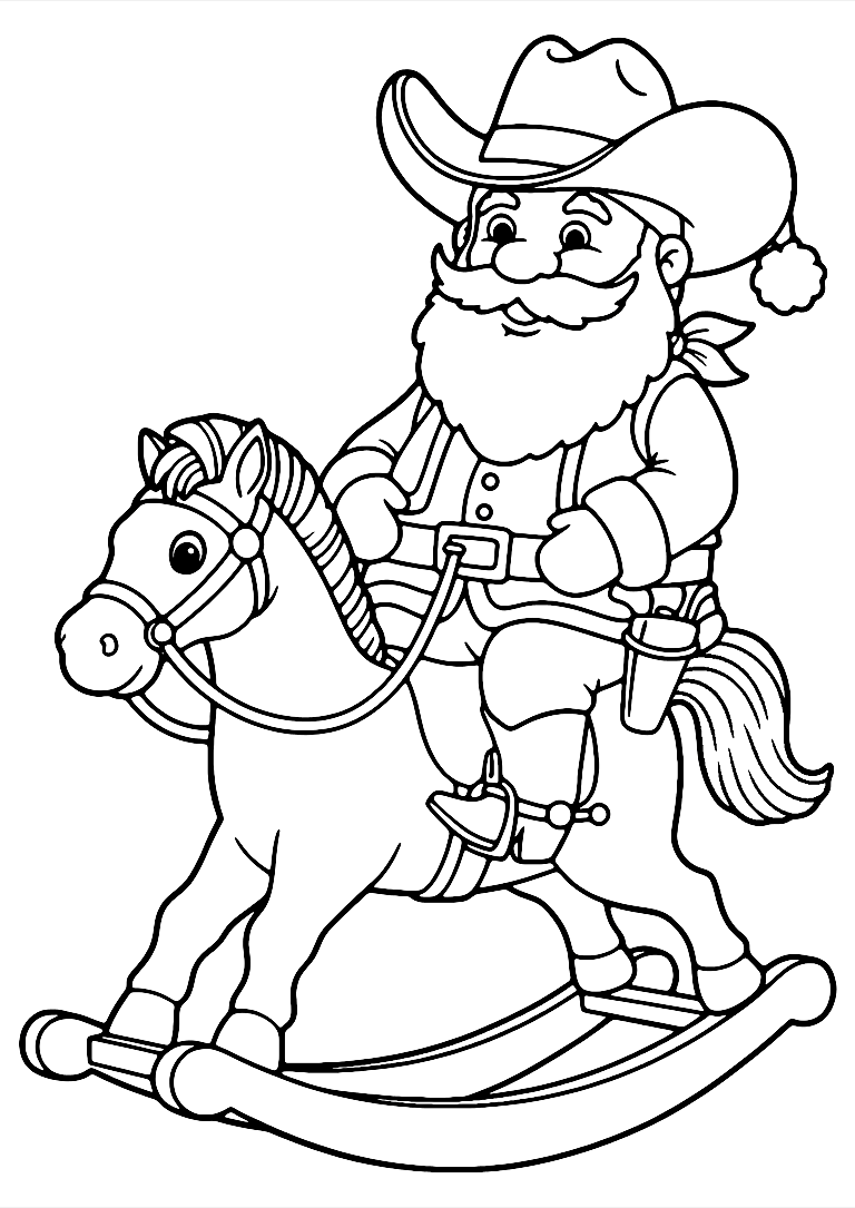 Cowboy Kerstman Kleurplaat