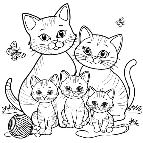 aranyos macska család Coloring Page