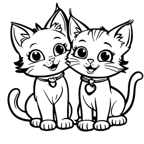 かわいい猫の友達 Coloring Page