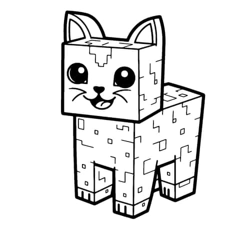 pisică drăguță Minecraft Coloring Page