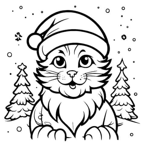 cute santa cat Coloring Page