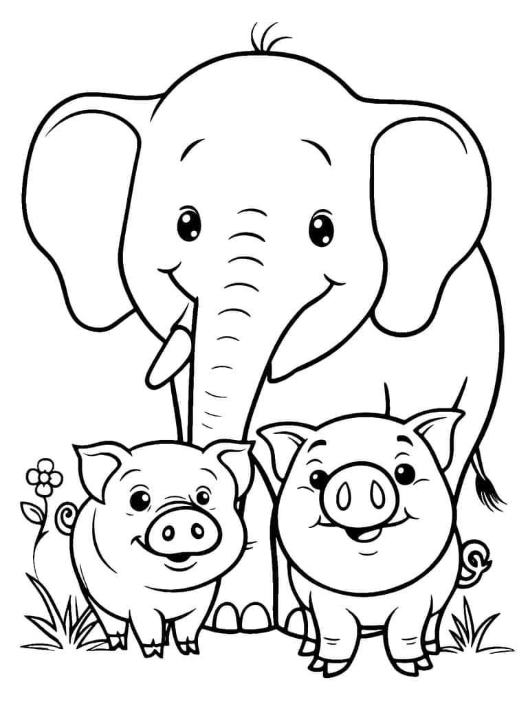 Dibujo De Elefante Y Cerdito Para Colorear