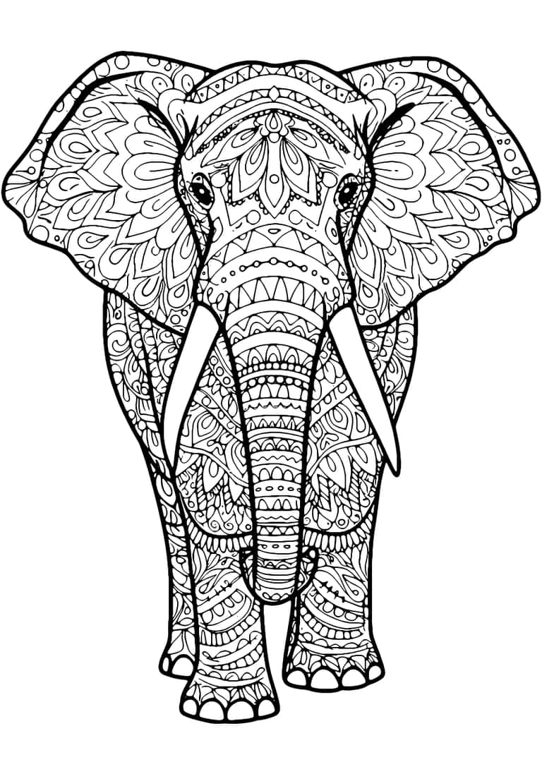 Olifant Mandala Kleurplaat