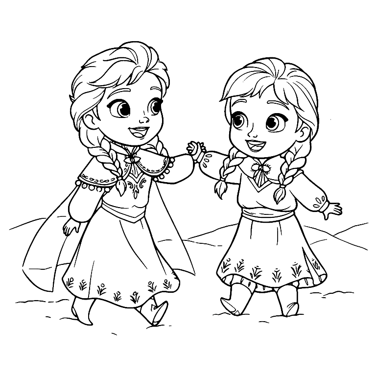 Young Elsa And Anna Coloring Page