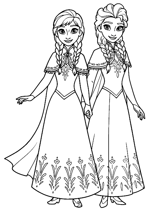 enkla elsa och anna Coloring Page