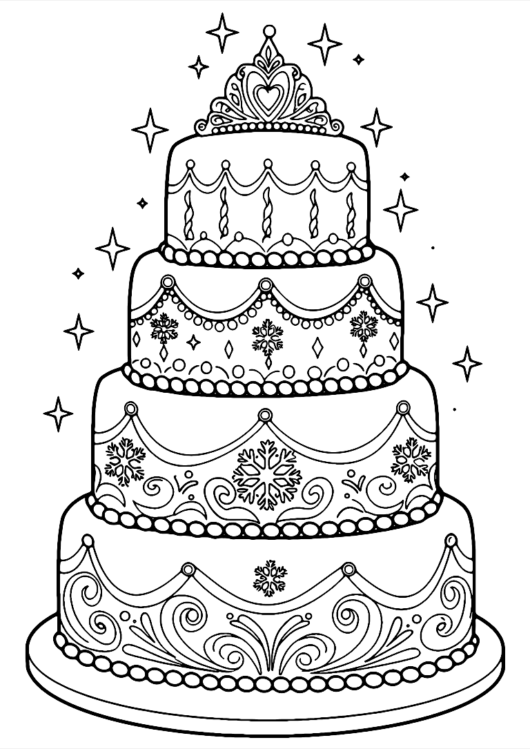 Elsa Cake Coloring Page